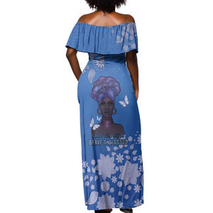 African Women Black Beautiful Brave and Bressed - Blue Color Off Shoulder Maxi Dress - African Pride