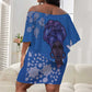 African Women Black Beautiful Brave and Bressed - Blue Color Off Shoulder Short Dress - African Pride