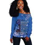 African Women Black Beautiful Brave and Bressed - Blue Color Off Shoulder Sweater - African Pride