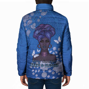 African Women Padded Jacket Black Beautiful Brave and Bressed - Blue Color