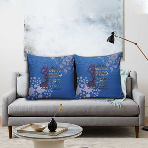 African Women Pillow Cover Black Beautiful Brave and Bressed - Blue Color