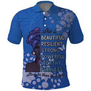 African Women Black Beautiful Brave and Bressed - Blue Color Polo Shirt - African Pride