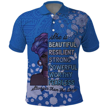 African Women Black Beautiful Brave and Bressed - Blue Color Polo Shirt - African Pride