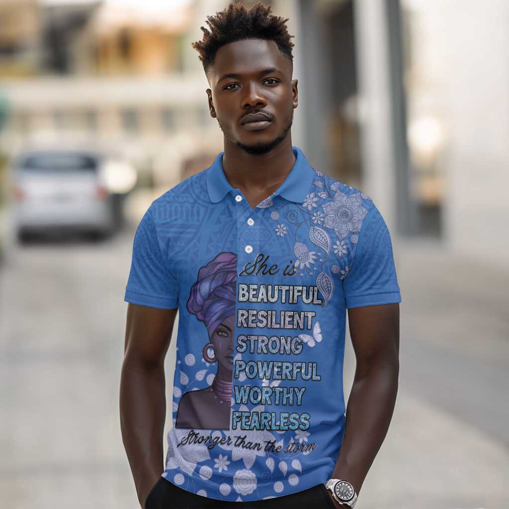 African Women Black Beautiful Brave and Bressed - Blue Color Polo Shirt - African Pride