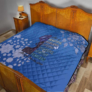 African Women Black Beautiful Brave and Bressed - Blue Color Quilt - African Pride
