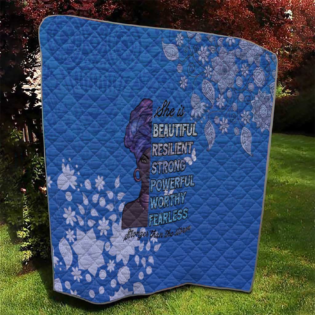 African Women Black Beautiful Brave and Bressed - Blue Color Quilt - African Pride
