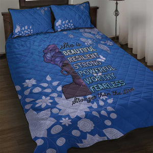 African Women Black Beautiful Brave and Bressed - Blue Color Quilt Bed Set - African Pride