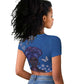 African Women Black Beautiful Brave and Bressed - Blue Color Raglan Cropped T shirt - African Pride
