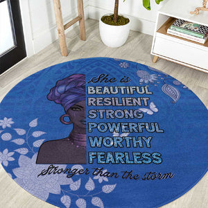 African Women Black Beautiful Brave and Bressed - Blue Color Round Carpet - African Pride