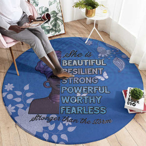 African Women Black Beautiful Brave and Bressed - Blue Color Round Carpet - African Pride