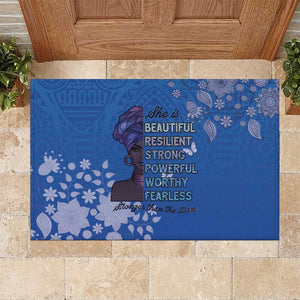 African Women Black Beautiful Brave and Bressed - Blue Color Rubber Doormat - African Pride