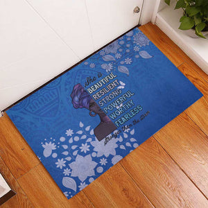 African Women Black Beautiful Brave and Bressed - Blue Color Rubber Doormat - African Pride