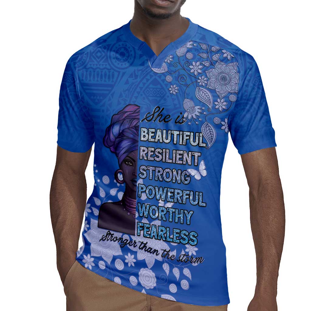 African Women Black Beautiful Brave and Bressed - Blue Color Rugby Jersey - African Pride