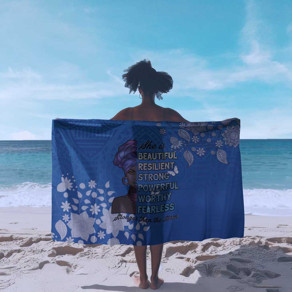 African Women Black Beautiful Brave and Bressed - Blue Color Sarong - African Pride