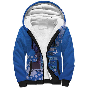 African Women Black Beautiful Brave and Bressed - Blue Color Sherpa Hoodie - African Pride
