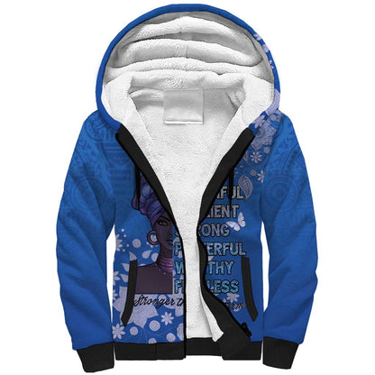 African Women Black Beautiful Brave and Bressed - Blue Color Sherpa Hoodie - African Pride