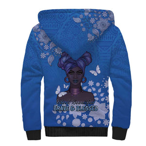African Women Black Beautiful Brave and Bressed - Blue Color Sherpa Hoodie - African Pride