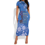 African Women Black Beautiful Brave and Bressed - Blue Color Short Sleeve Bodycon Dress - African Pride