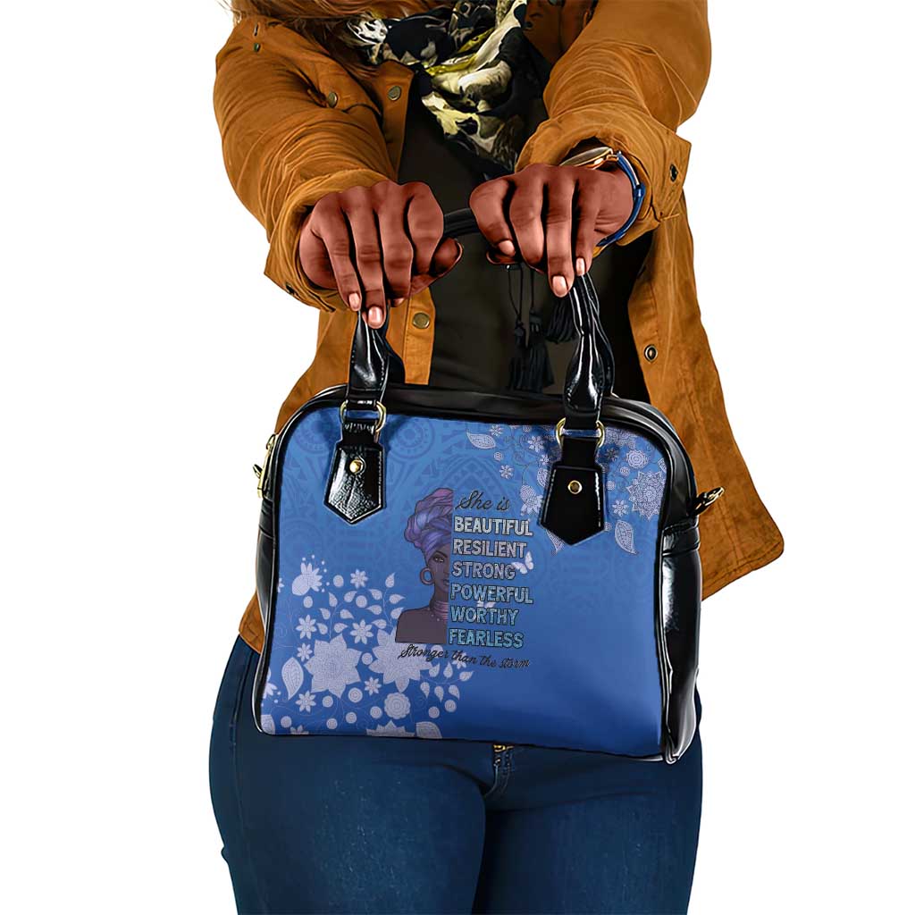 African Women Black Beautiful Brave and Bressed - Blue Color Shoulder Handbag - African Pride