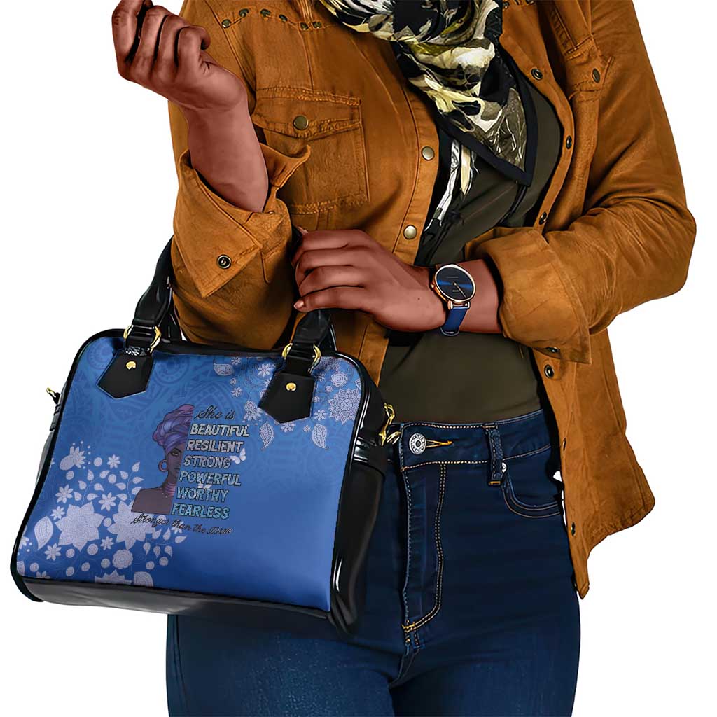 African Women Black Beautiful Brave and Bressed - Blue Color Shoulder Handbag - African Pride