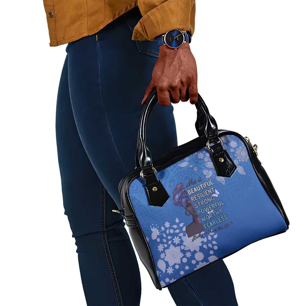 African Women Black Beautiful Brave and Bressed - Blue Color Shoulder Handbag - African Pride