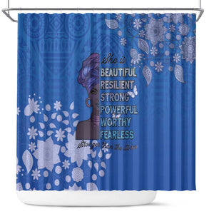 African Women Black Beautiful Brave and Bressed - Blue Color Shower Curtain - African Pride