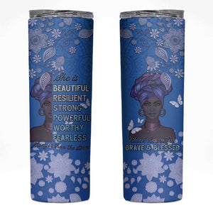 African Women Black Beautiful Brave and Bressed - Blue Color Skinny Tumbler - African Pride