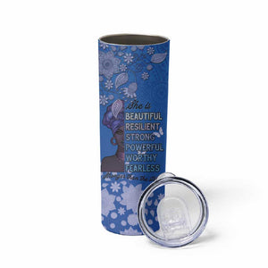 African Women Black Beautiful Brave and Bressed - Blue Color Skinny Tumbler - African Pride