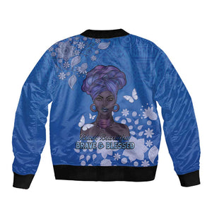 African Women Black Beautiful Brave and Bressed - Blue Color Sleeve Zip Bomber Jacket - African Pride