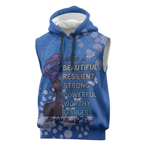 African Women Black Beautiful Brave and Bressed - Blue Color Sleeveless Hoodie - African Pride