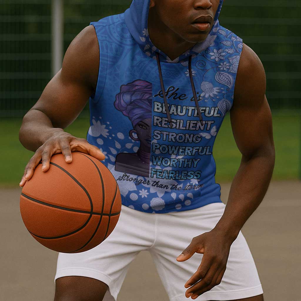 African Women Black Beautiful Brave and Bressed - Blue Color Sleeveless Hoodie - African Pride