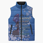 African Women Sleeveless Puffer Jacket Black Beautiful Brave and Bressed - Blue Color