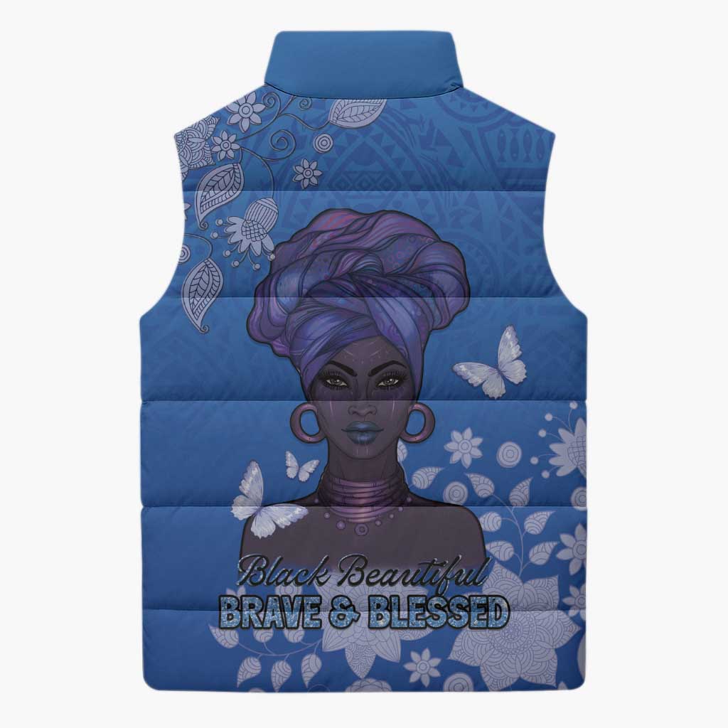 African Women Sleeveless Puffer Jacket Black Beautiful Brave and Bressed - Blue Color