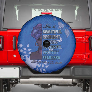 African Women Black Beautiful Brave and Bressed - Blue Color Spare Tire Cover - African Pride