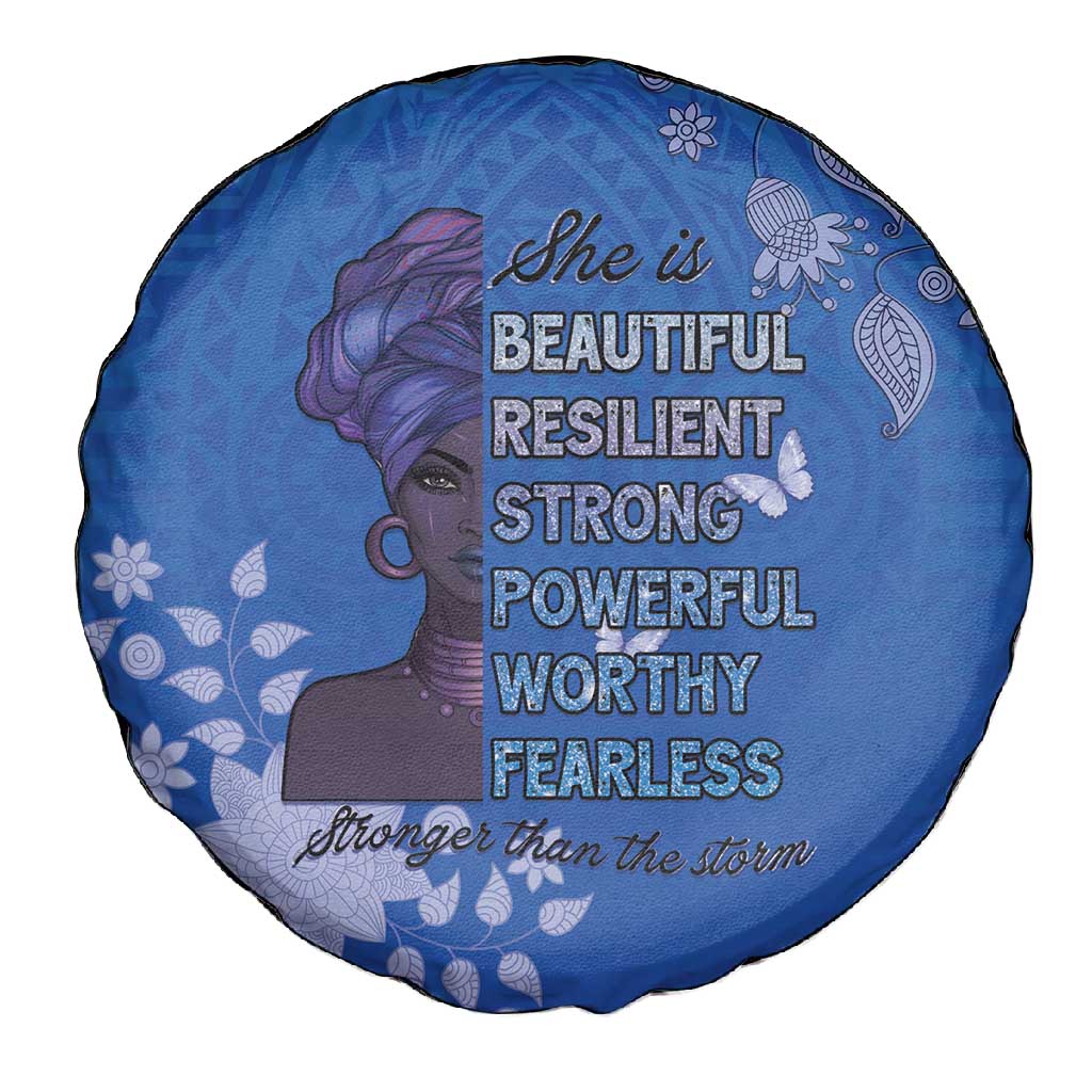 African Women Black Beautiful Brave and Bressed - Blue Color Spare Tire Cover - African Pride