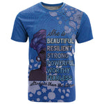 African Women Black Beautiful Brave and Bressed - Blue Color T shirt - African Pride