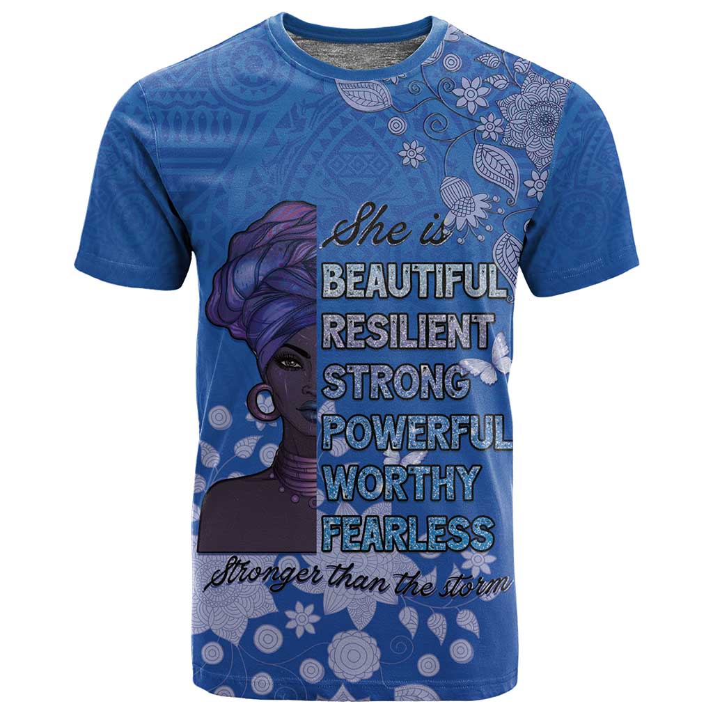 African Women Black Beautiful Brave and Bressed - Blue Color T shirt - African Pride