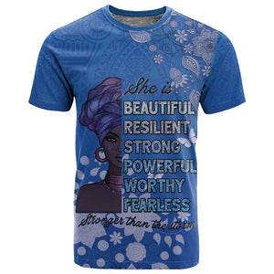 African Women Black Beautiful Brave and Bressed - Blue Color T shirt - African Pride