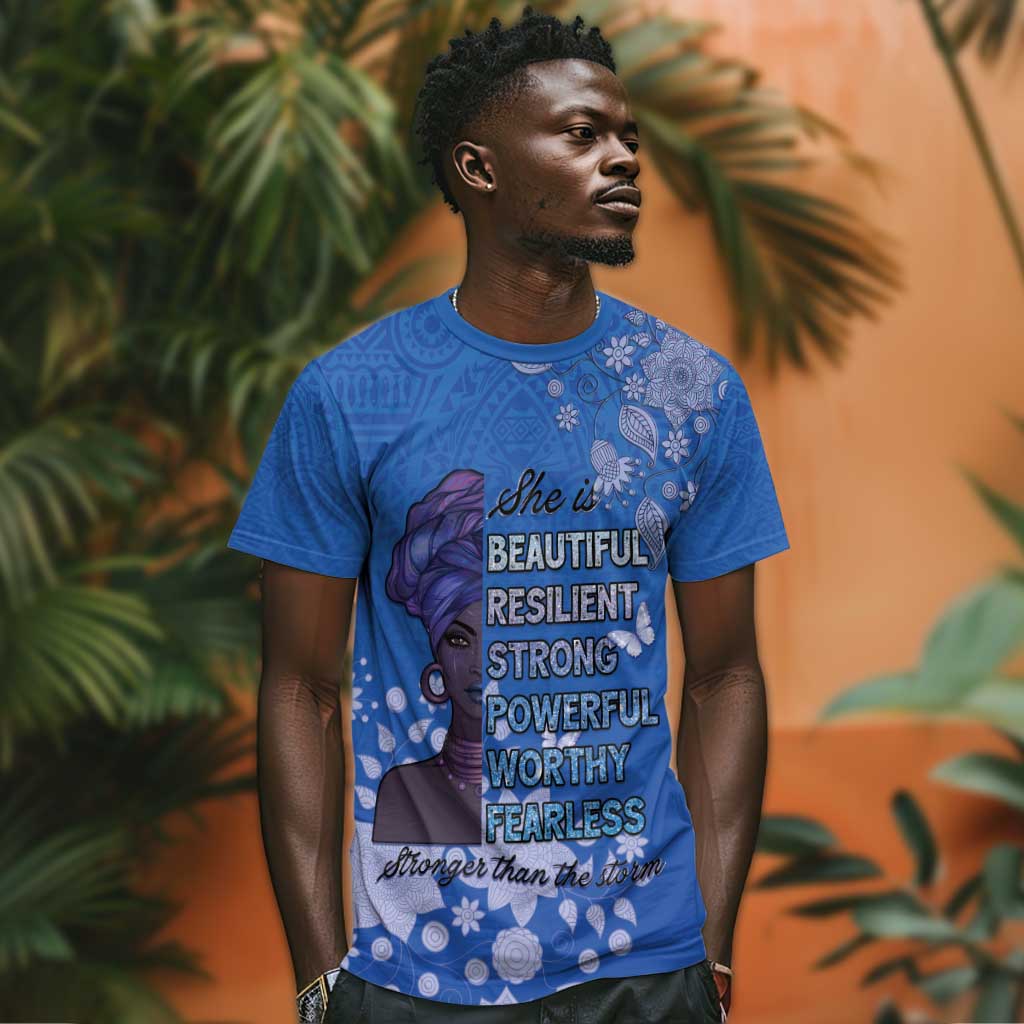 African Women Black Beautiful Brave and Bressed - Blue Color T shirt - African Pride