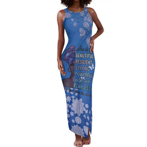 African Women Black Beautiful Brave and Bressed - Blue Color Tank Maxi Dress - African Pride