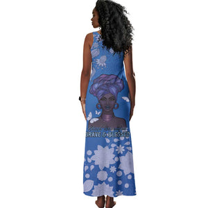 African Women Black Beautiful Brave and Bressed - Blue Color Tank Maxi Dress - African Pride