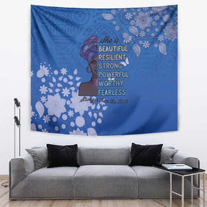 African Women Black Beautiful Brave and Bressed - Blue Color Tapestry - African Pride