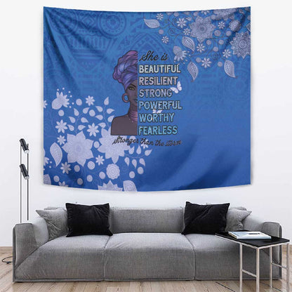African Women Black Beautiful Brave and Bressed - Blue Color Tapestry - African Pride