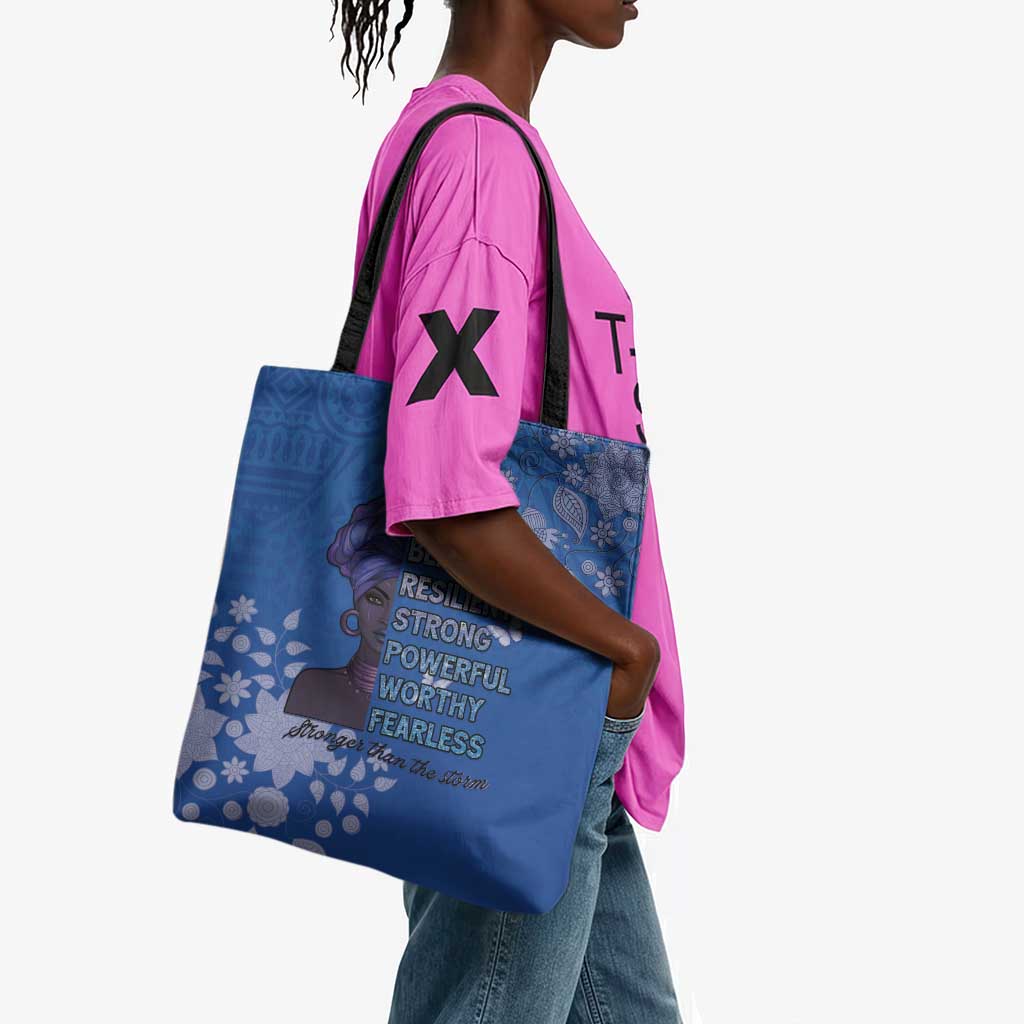 African Women Tote Bag Black Beautiful Brave and Bressed - Blue Color