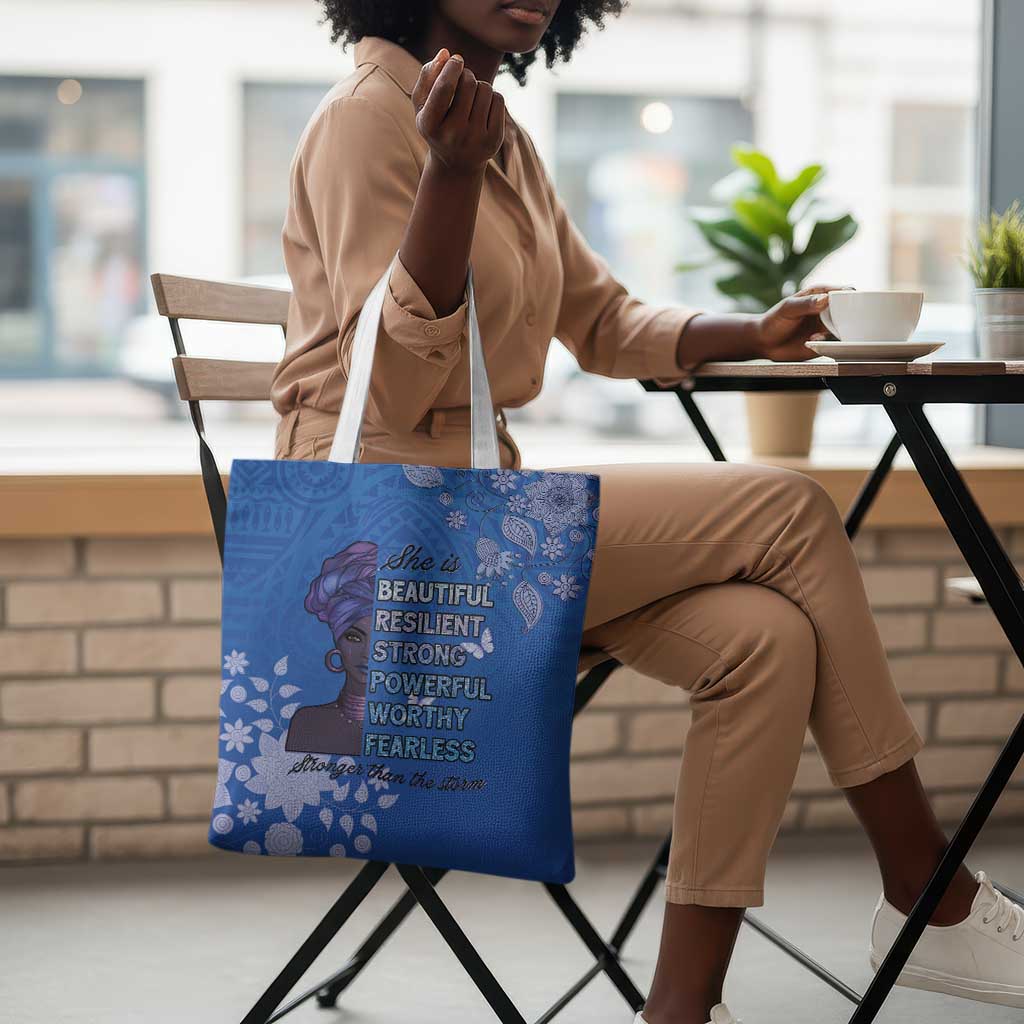 African Women Tote Bag Black Beautiful Brave and Bressed - Blue Color