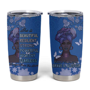 African Women Black Beautiful Brave and Bressed - Blue Color Tumbler Cup - African Pride