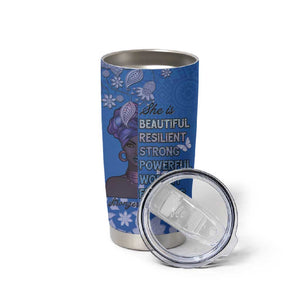 African Women Black Beautiful Brave and Bressed - Blue Color Tumbler Cup - African Pride