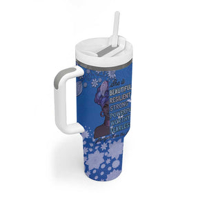 African Women Black Beautiful Brave and Bressed - Blue Color Tumbler With Handle - African Pride