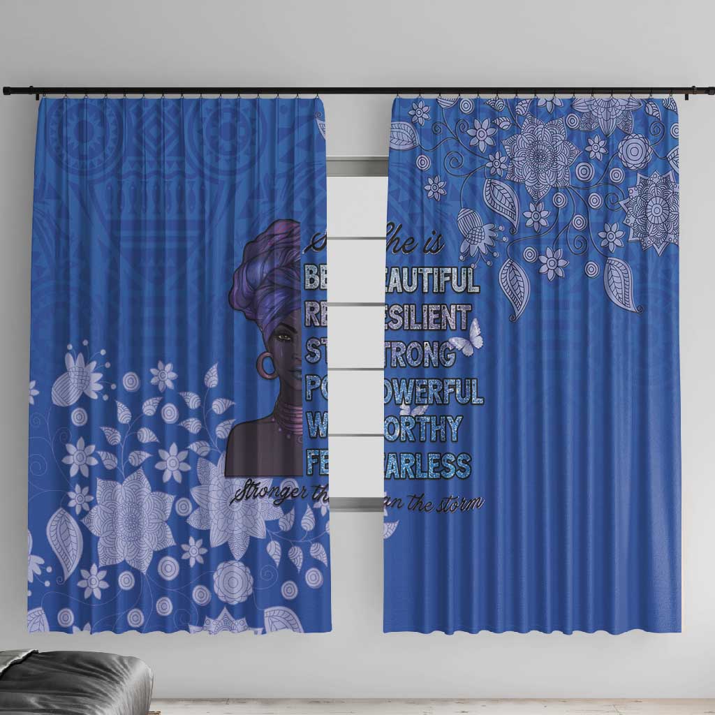 African Women Black Beautiful Brave and Bressed - Blue Color Window Curtain - African Pride