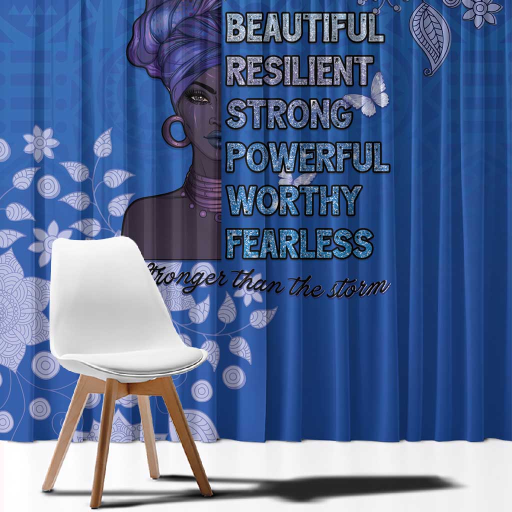 African Women Black Beautiful Brave and Bressed - Blue Color Window Curtain - African Pride